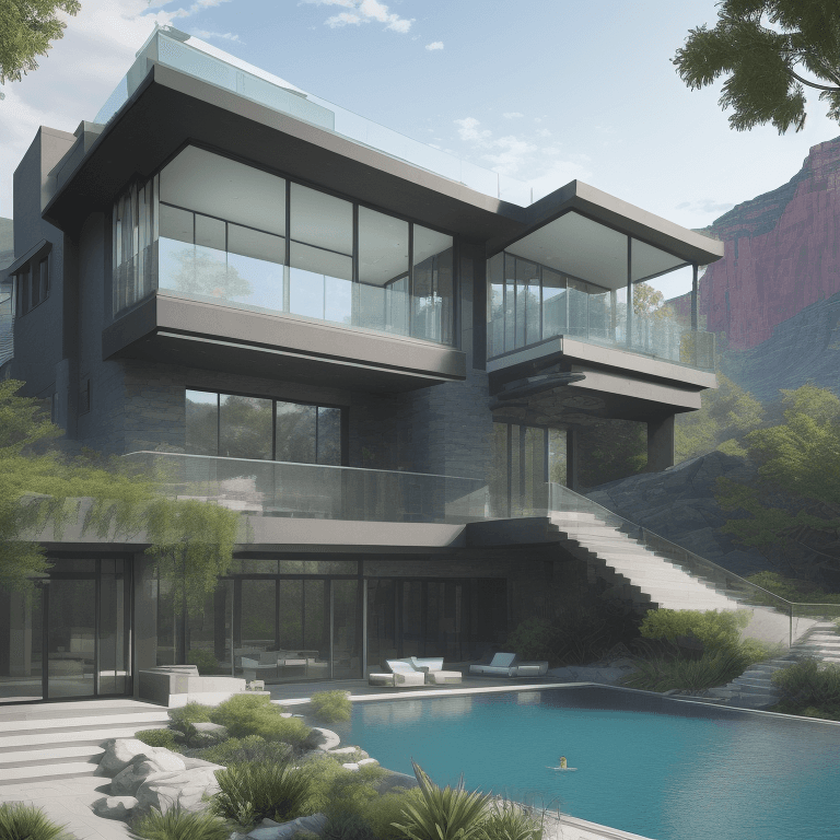 AI generated: The lake house.  2-floor 3D model ultra height image. modern interior. modern architecture home buil...