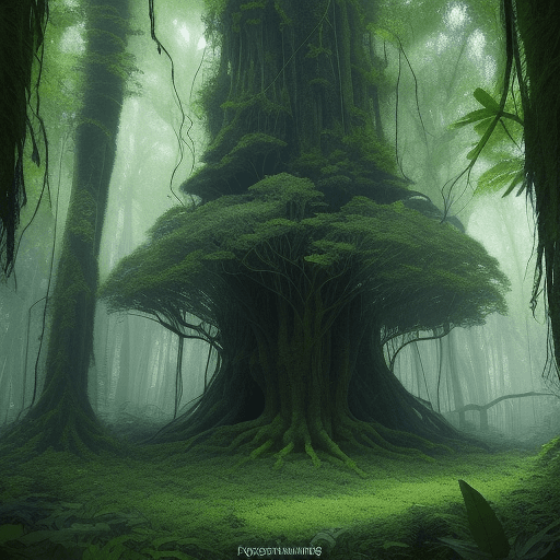 AI generated: woodlands forrestscape, (giant spiderweb stretching between two trees), hidden in the forrest, forre...