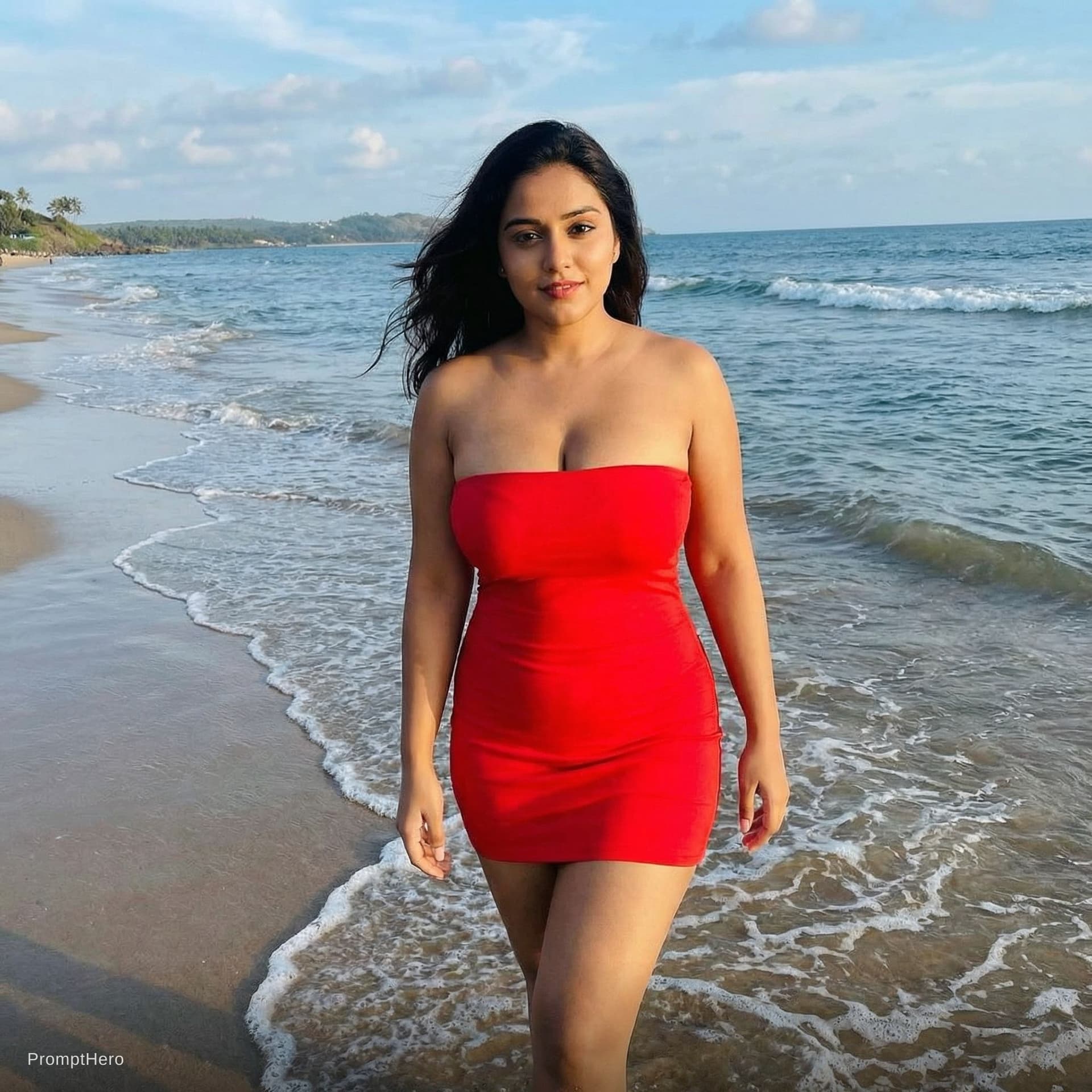 AI generated: Girl at sea shore 