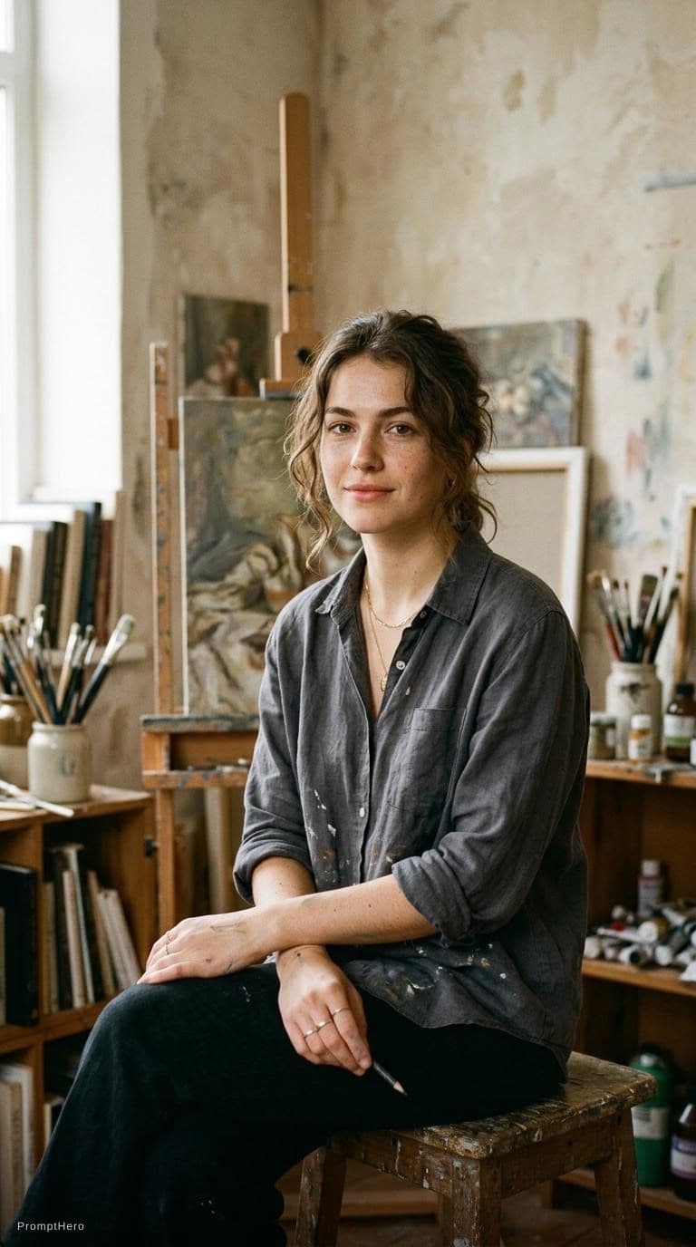 AI generated: Fine Art Studio Portrait, --ar 9:16 --style raw --stylize 150