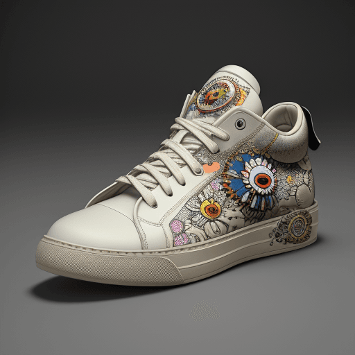 AI generated: sneakers designed by Takashi Murakami, high detail, intricate detail texture, 3d render, unreal engi...