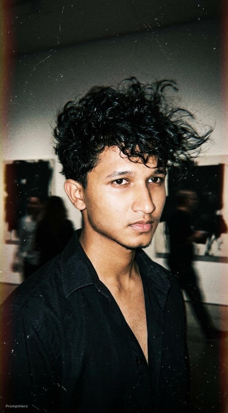 AI generated: a men with normal wild  hair on a windy day, in the style of toy camera effects, haunting elegance, ...