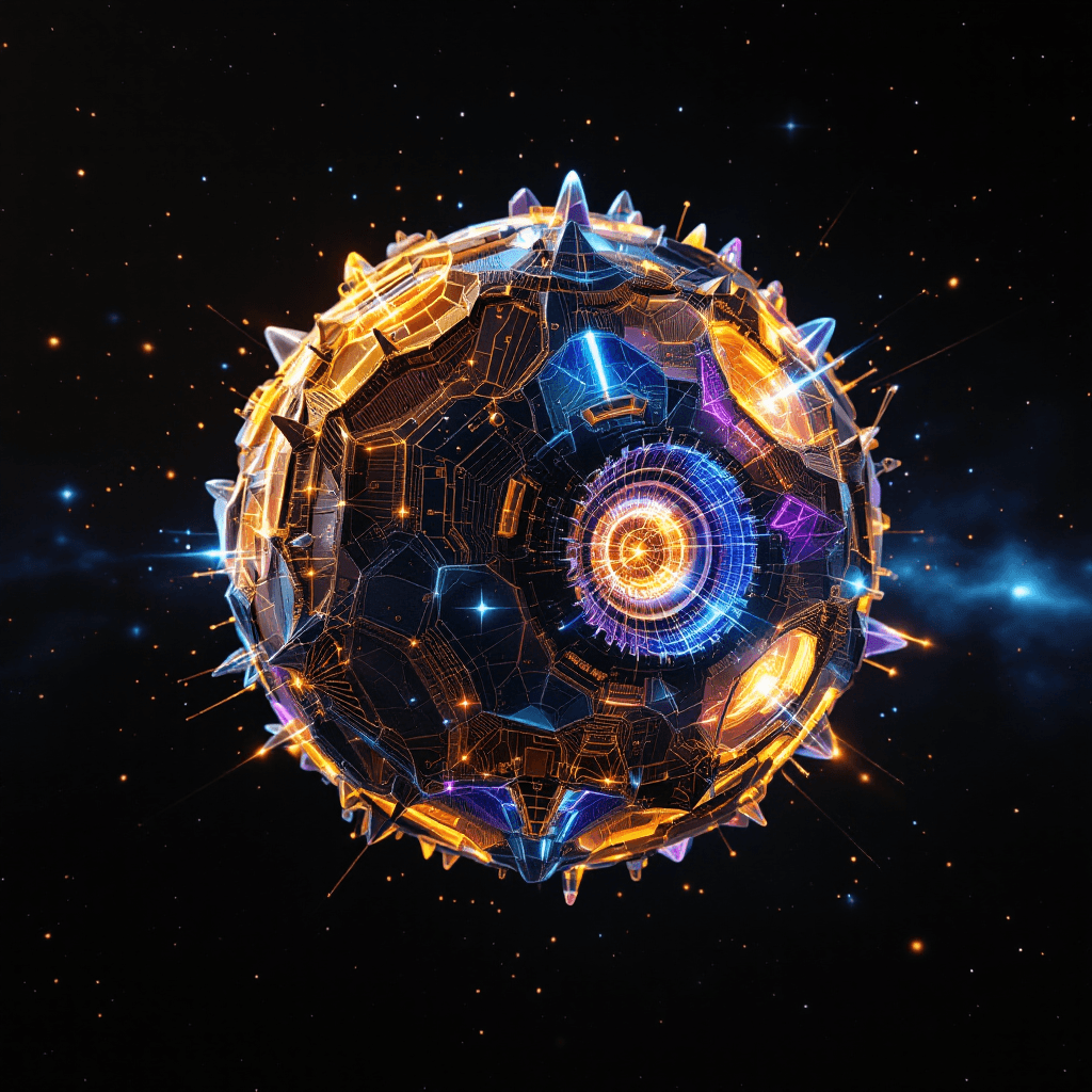 AI generated: A hyper-detailed, glowing visualization of a Sophon — a highly advanced, intelligent subatomic parti...