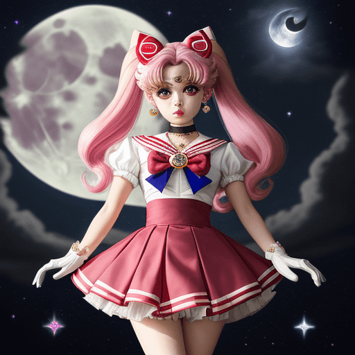 AI generated: Masterpiece, best quality, (1 girl), super sailor chibi moon,  chibiusa,  denim shot, night sky, moo...