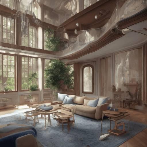 AI generated: High resolution photography interior design, dreamy sunken living room conversation pit, wooden floo...