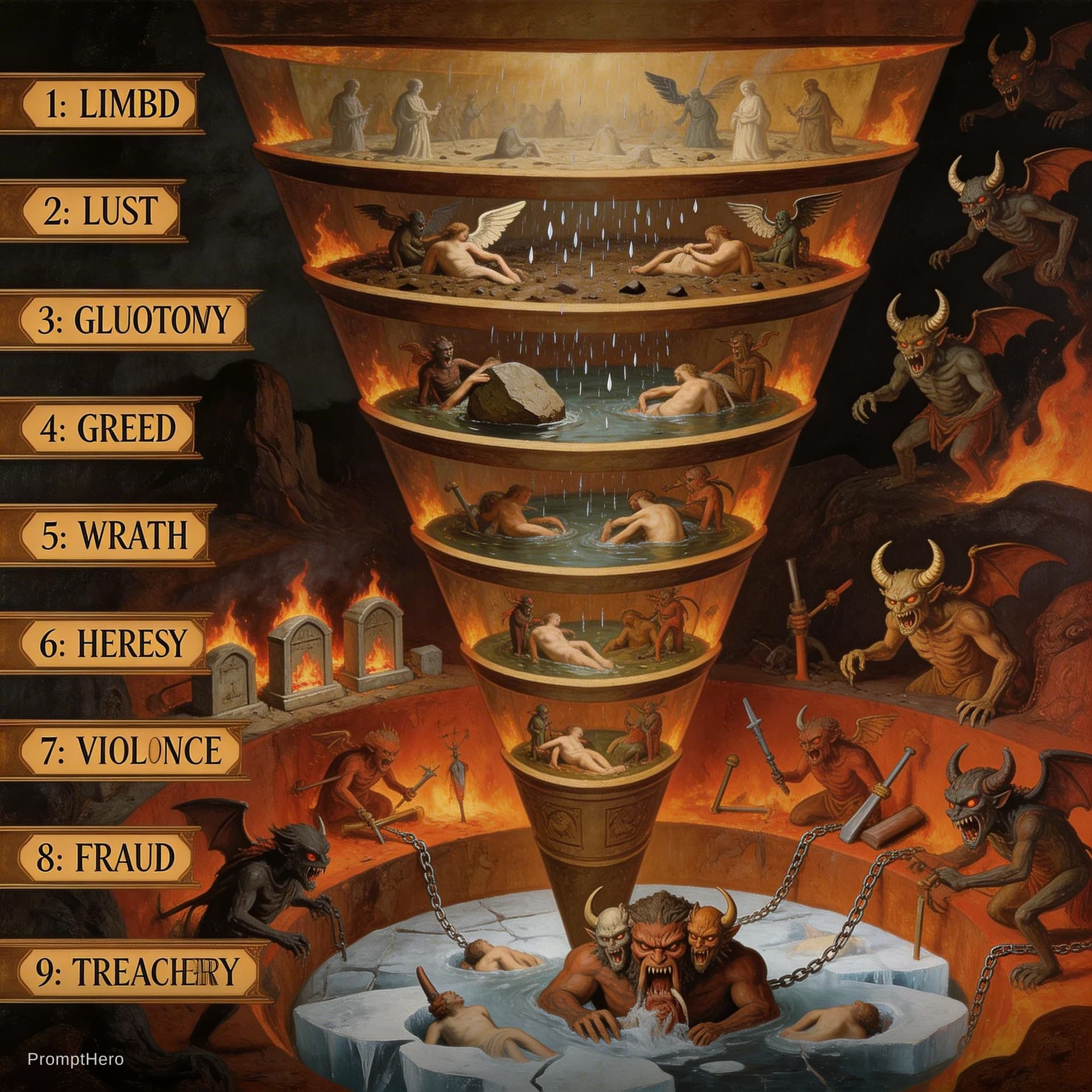 AI generated: Depictions of Hell are generally artistic and religious narratives symbolizing despair, consisting o...