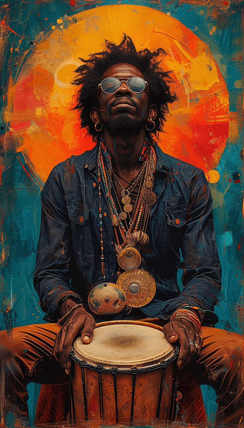 AI generated: a poster depicting a player with a drum, in the style of maximalist, americana iconography, black ar...