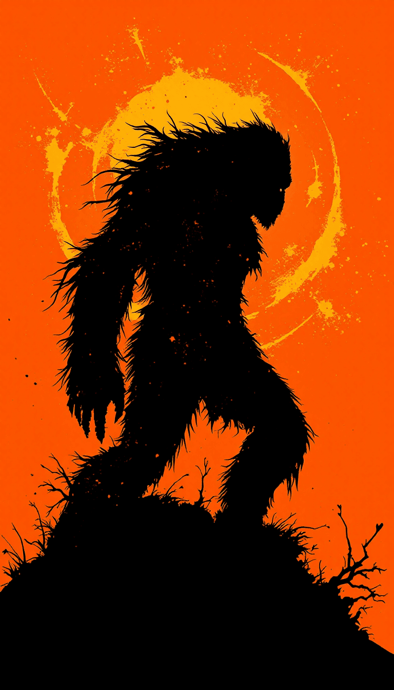 AI generated: Bigfoot, silhouette, concept art in the style of Yoji Shinkawa and Dominik Mayer with vibrant colors...