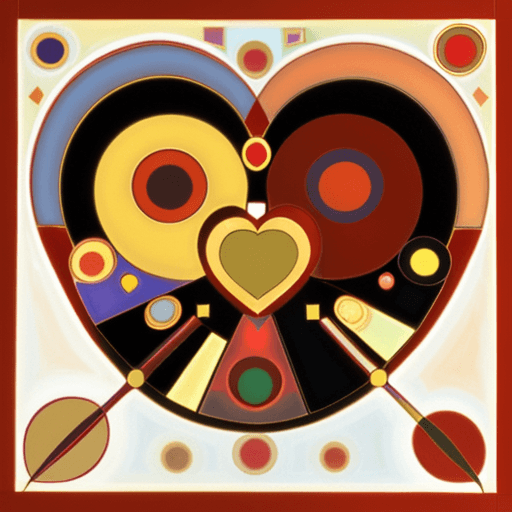 AI generated: A symbolic icon of a heart, Byzantine style, red and gold palette, art by Wassily Kandinsky, white b...