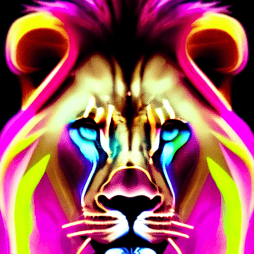 AI generated: a close up of a woman's lion face with bright makeup, inspired by David LaChapelle, misty neon light...