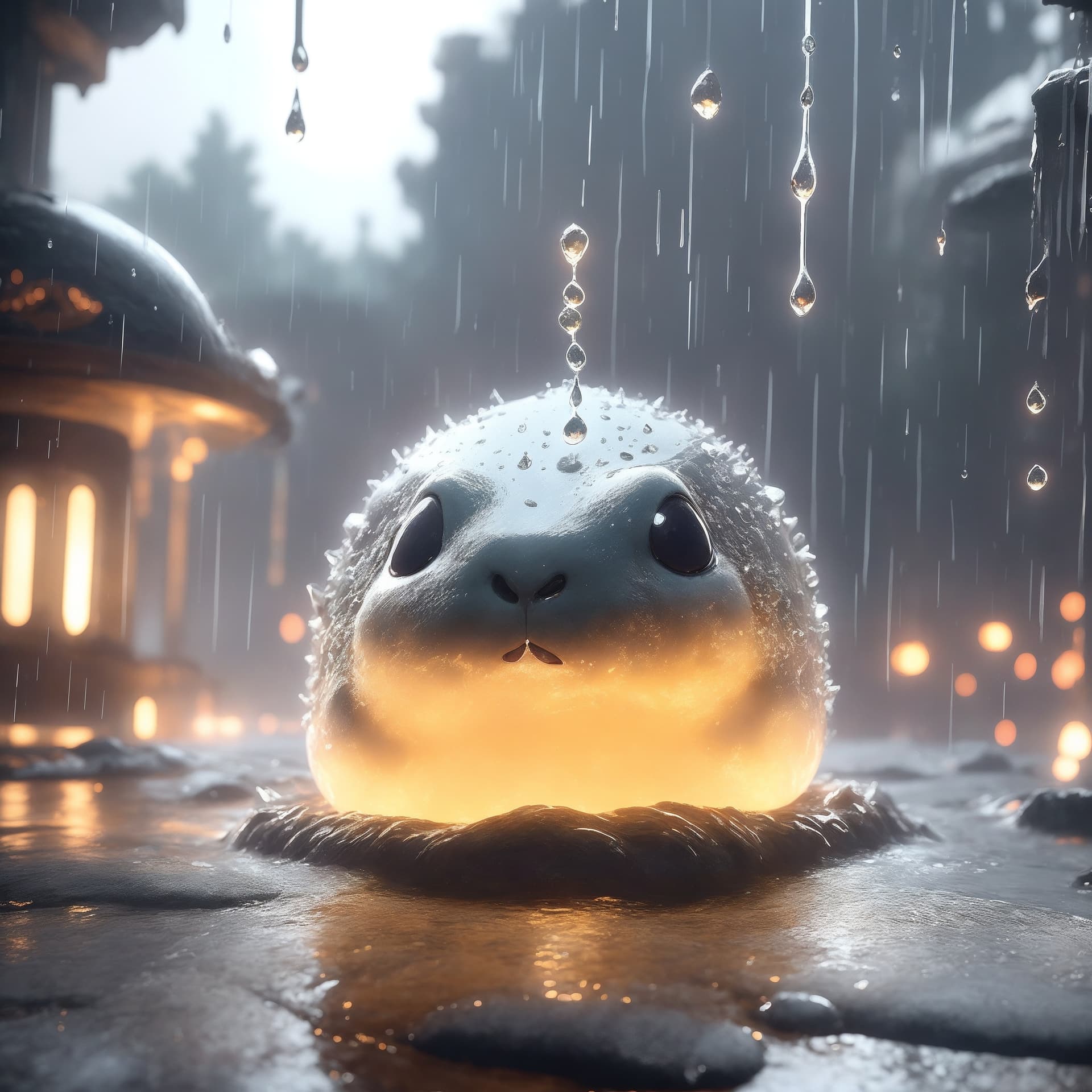 AI generated: An depiction of a Rain World slugcat amidst suspended particles, crafted using Unreal Engine 4 and o...