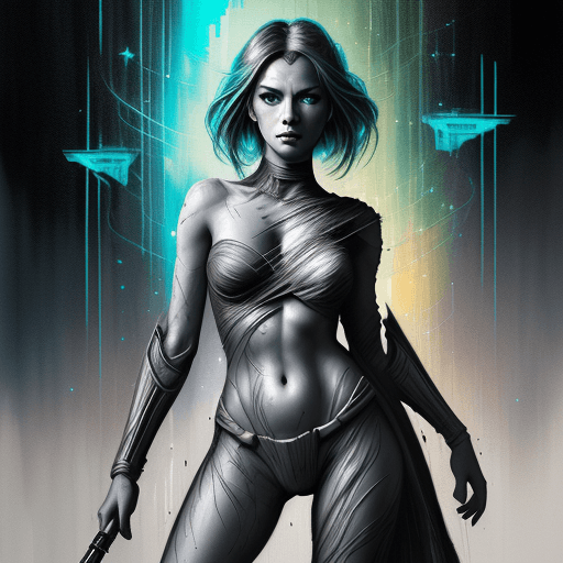 AI generated: full body portrait of a gorgeous female jedi, Star Wars themed, sparkling eyes, seductive, expressiv...