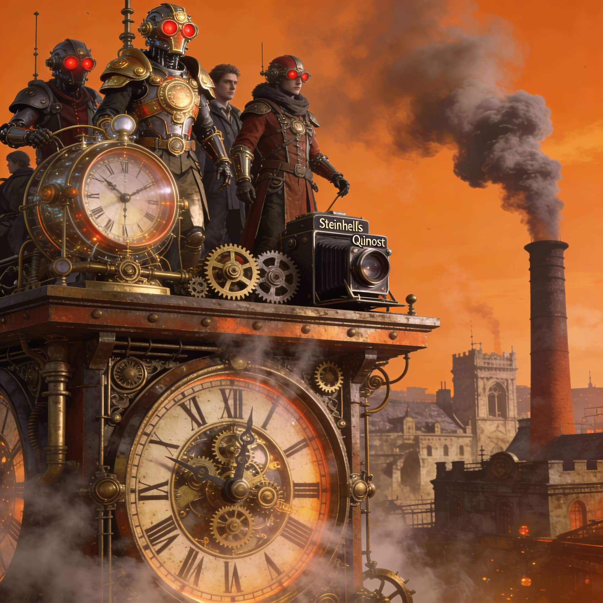 AI generated: Steampunk clock tower, digital art style, fantasy illustration, full-body shot, high resolution, ste...