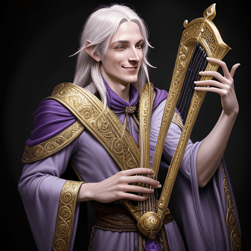 AI generated: Dungeons and Dragons 5e Male Half-Drow Bard, chaotic neutral, airbrushed fantasy artwork, playing th...