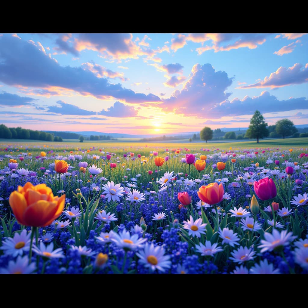 AI generated: A field of flowers under the blue morning sky