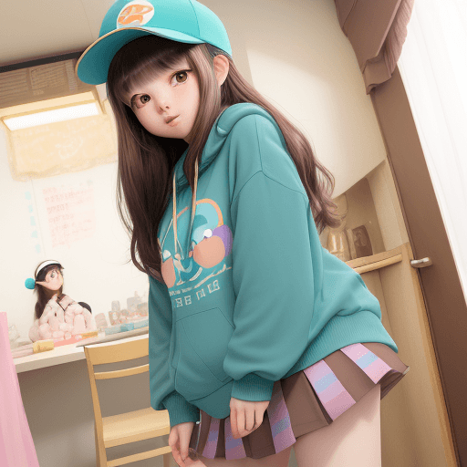 AI generated: Super cute 13 year old Asian Chinese girl chubby cheeks very cute dark brown long hair with cute cur...
