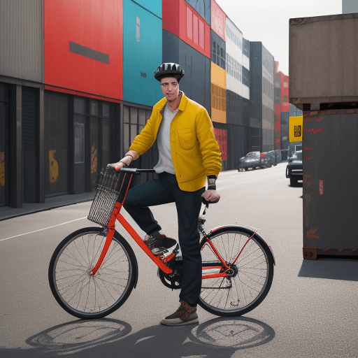 AI generated: contemporary street scene, professional man model with a colorful backdrop of stacked crate, street ...