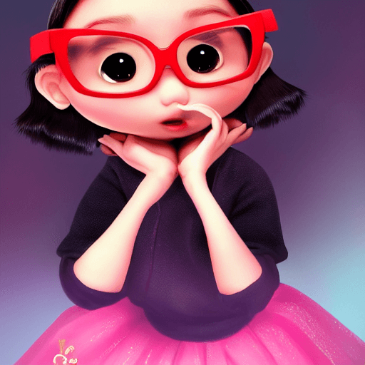AI generated: cute, adorable,  Pixar, disnet,  8k,  love,chinese girl,black hair, Wearing white glasses, a braid,e...