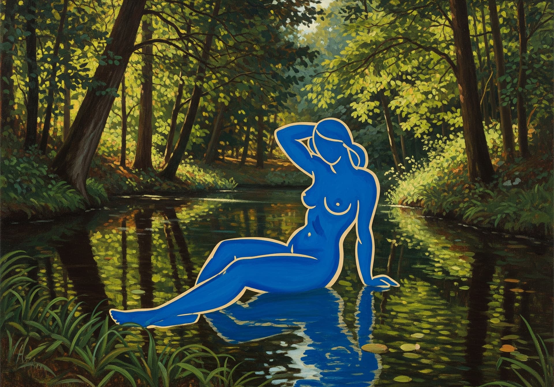 AI generated: A Renaissance-style painting of a secluded, small forest lake, rendered with vibrant and rich colors...
