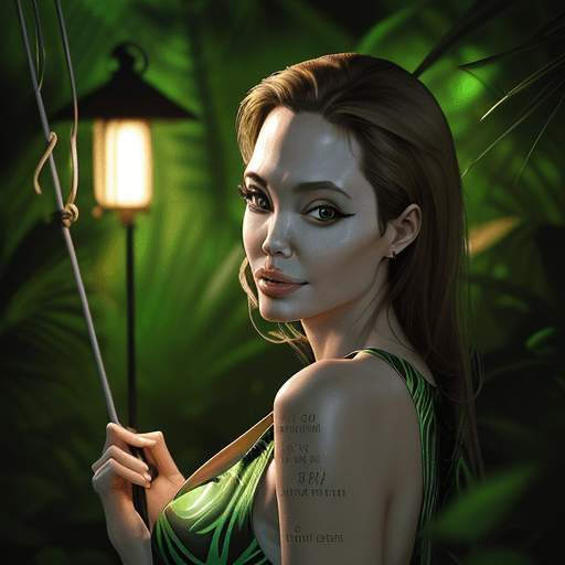AI generated: Close up of 20 years beautiful a woman in a swimming dress posing for a picture, Angelina Jolie, in ...