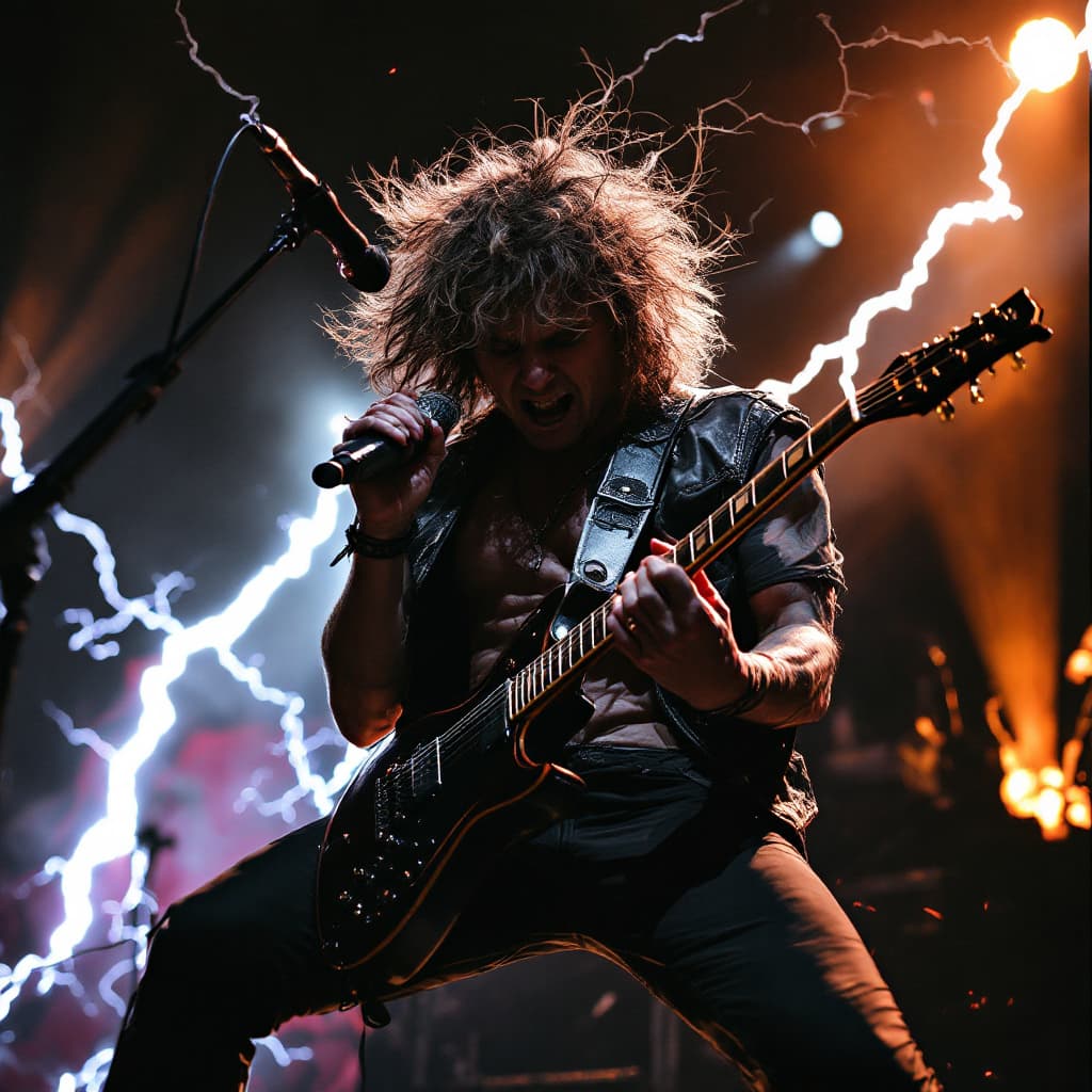 AI generated: acdc playing hit song thunderstruck and angus young with wings of lightning
