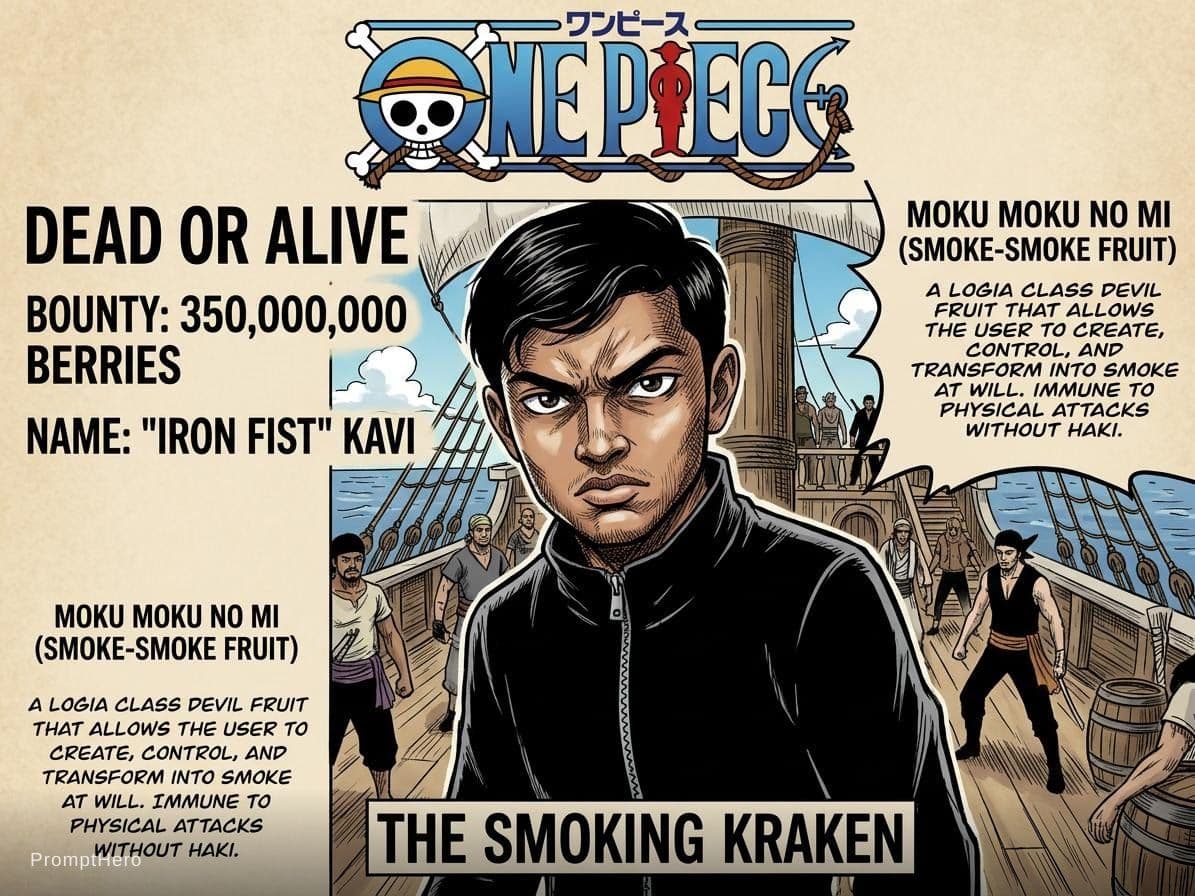 AI generated: Generate an original One Piece character image from attached. Also list the jjdevil fruit abilities,...
