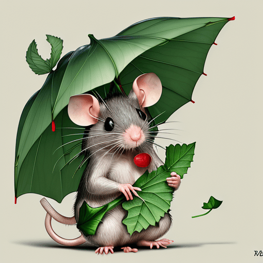 AI generated: a rat holding a rhubarb leaf like an umbrella hiding from the rain --ar 25:32 --style raw --stylize ...