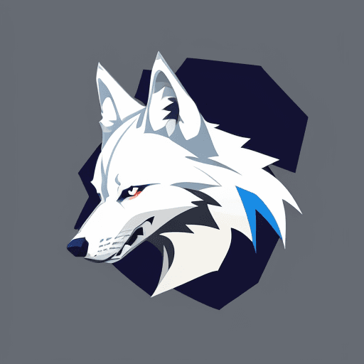 AI generated: wolf head vector logo, simple, red and blue, Adobe illustrator