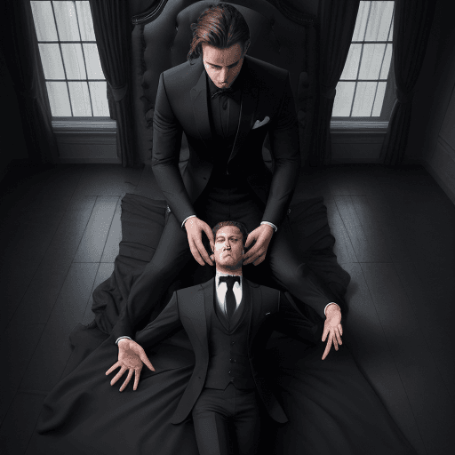 AI generated: a hyper realistic picture of a empty black room where a person lay down like dead man, wearing forma...