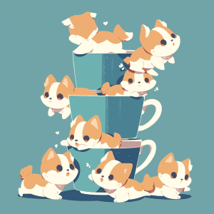 AI generated: Cute Dog T Shirt Vector, Tiny dancing cartoon puppies in a colorful mug, Hd, by Franz Sedlacek, Mode...