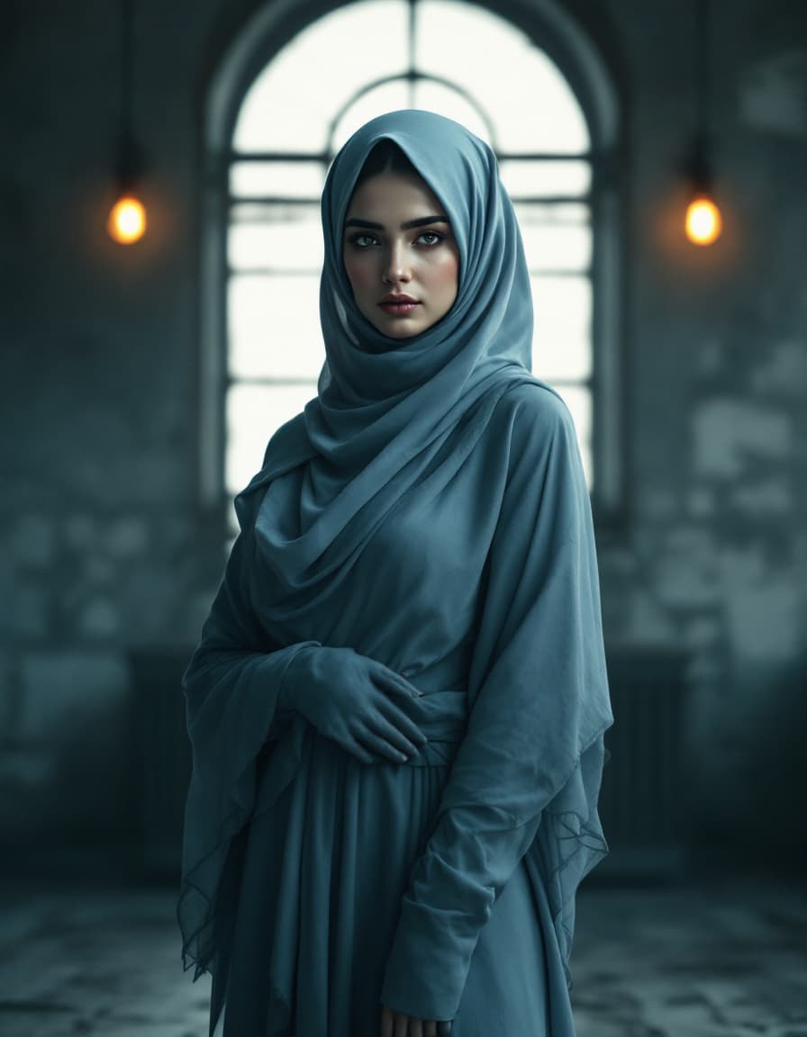 AI generated: close-up, masterpiece, digital art, a beautiful Iranian woman wearing a full body hijab, hourglass b...