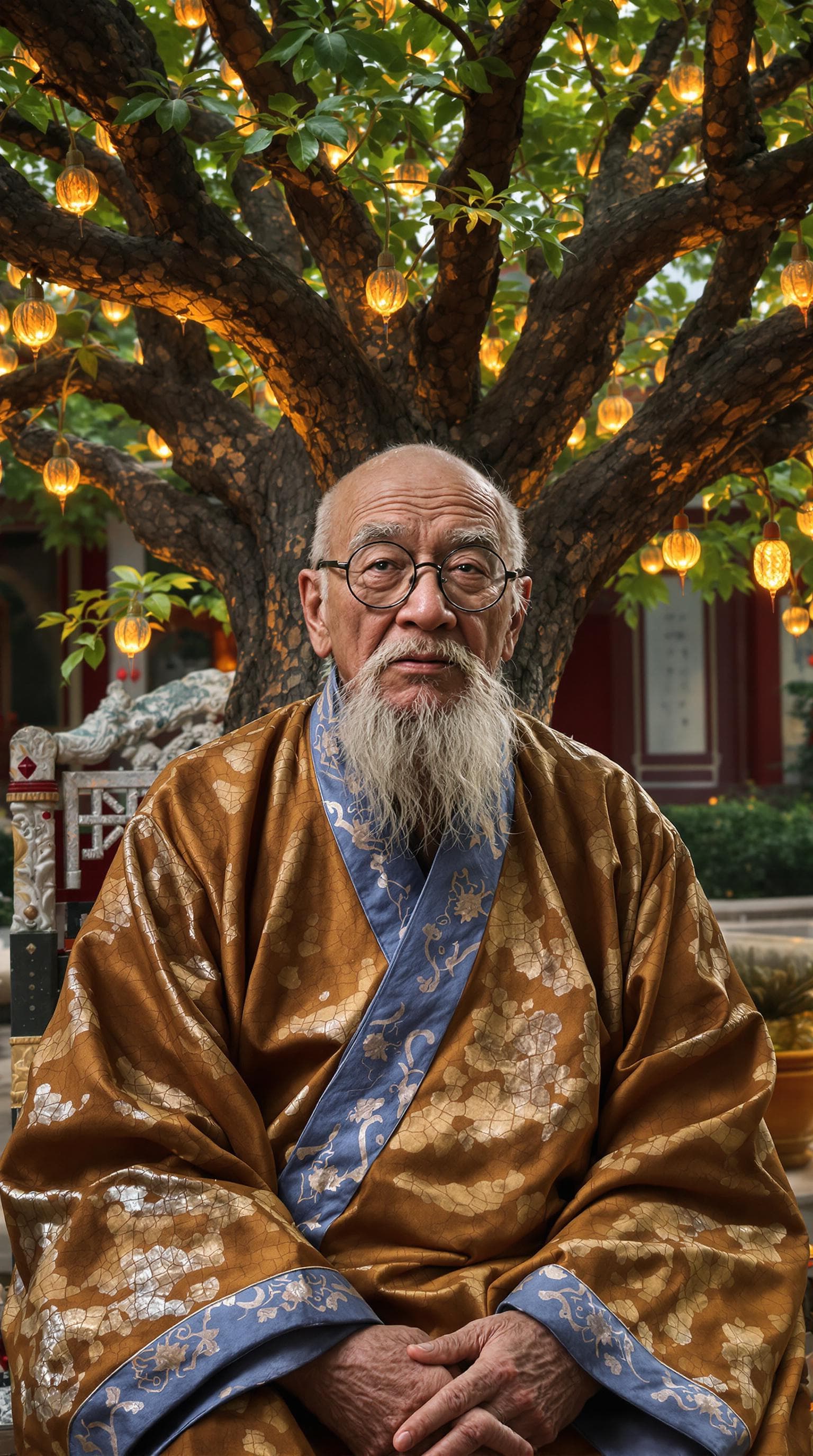 AI generated: A hyper-realistic image of an elderly Chinese sage in his 80s; deeply wrinkled face, wise eyes behin...