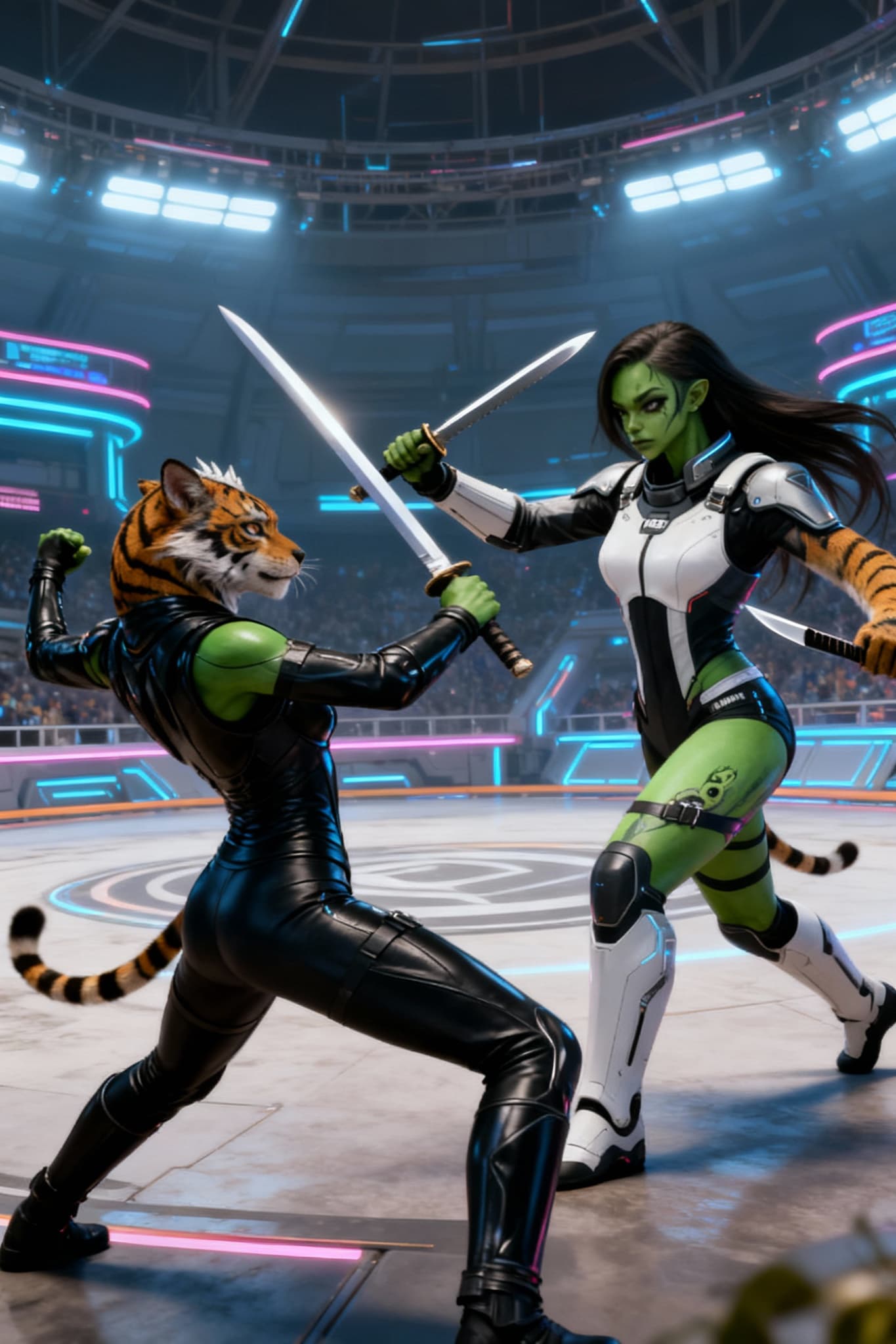 AI generated: By Right of Combat. Two females engaged in fierce combat. They do battle for the right to claim a ma...