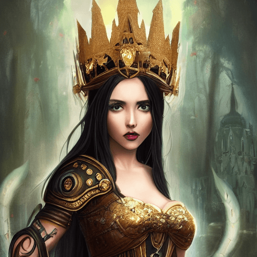 AI generated: fantasy empress full-length portrait, 4k fantasy art, black haired woman with green eyes, tanned, wi...