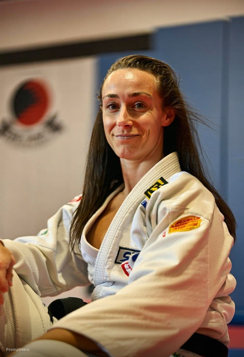 AI generated: Wearing a fully loosened Brazilian Jiu-Jitsu gi (kimono)  black belt untied  The gi falls open natur...