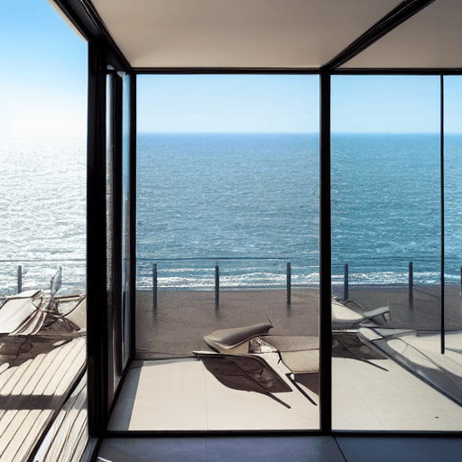 AI generated: 
Hyper realistic exterior photo at eye level of an ocean view, daylight, indirect lighting, AD magaz...