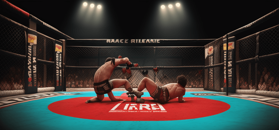 AI generated: Cinematic, Wildlife ,Wide Angle, colorfull,Perspective, High Contrast,Two fighters are fighting in t...