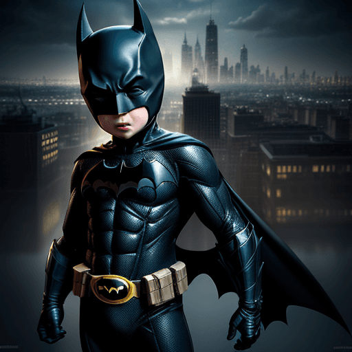 AI generated: A little boy dressed as Batman, full body, chibi , action pose,  best quality, masterpiece, details)...