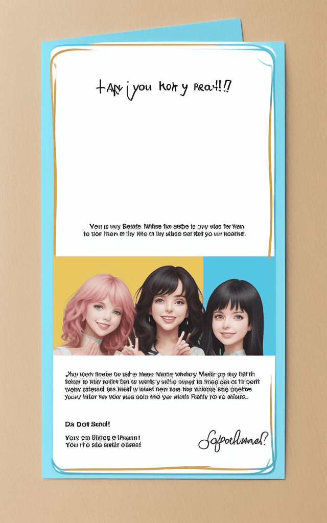 AI generated: bold border add bold text""😀thank😃you!"" complex greetings card include name "😀thank😃you!" anime...