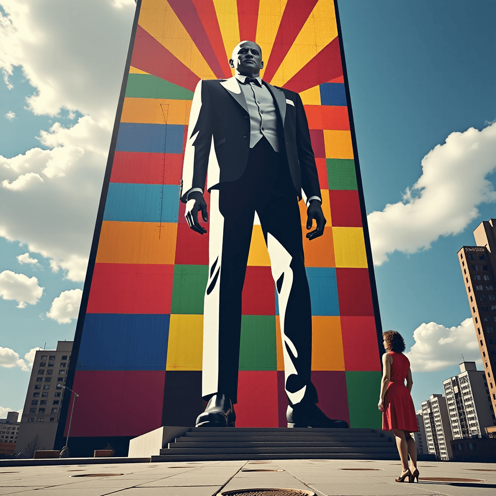 AI generated: The Cubist Creator and the Living Art - 9 of 10: The massive, vibrant mural is complete, transformin...
