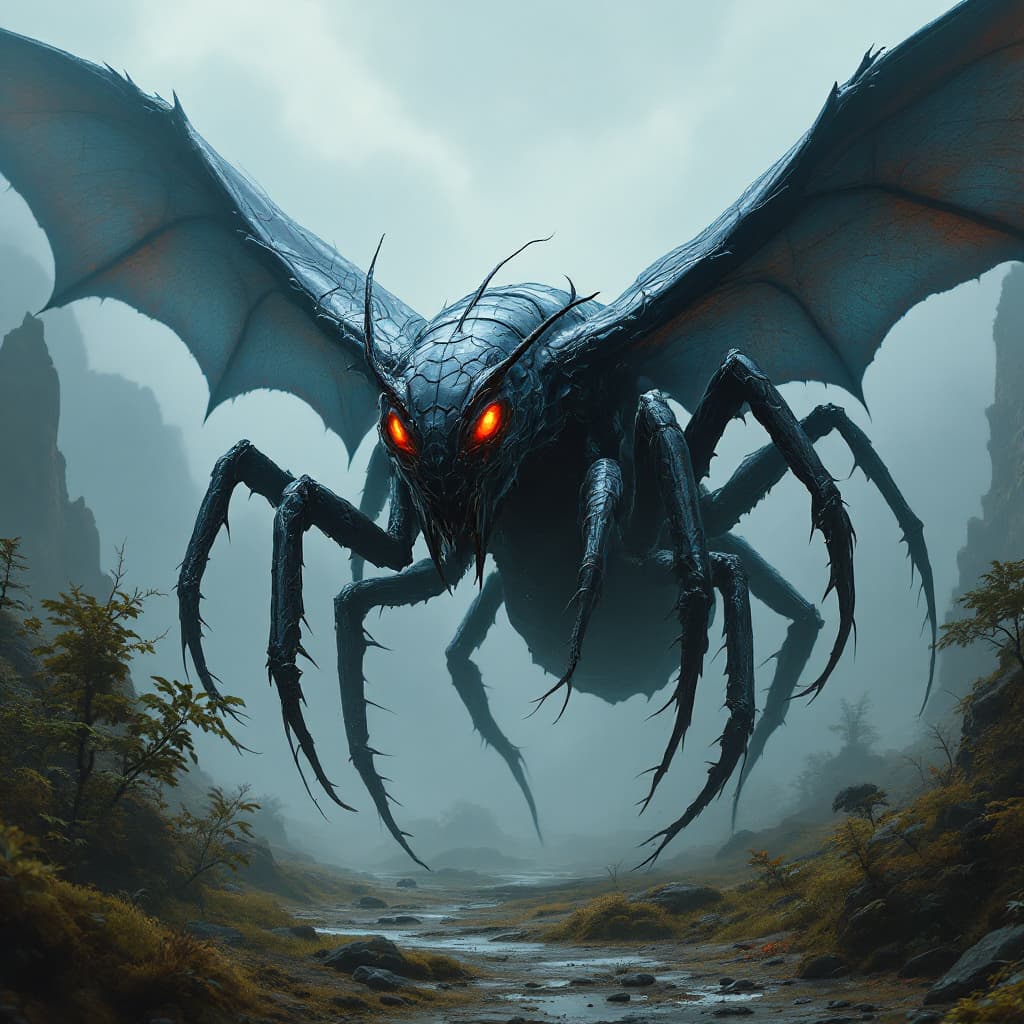 AI generated: A giant ant with a fierce and imposing presence, its body covered in dark, armored exoskeleton with ...
