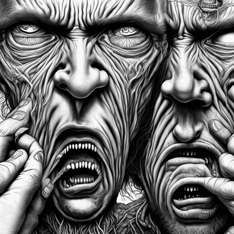 AI generated: Extremely detailed illustration of fear facing each other. Perfectly detailed fear. Beautifully deta...
