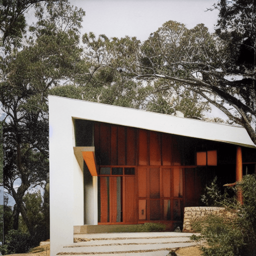 AI generated: Rock-Hewn Churches, Lalibela, Hyper realistic eye level exterior photo of a mid century modern style...