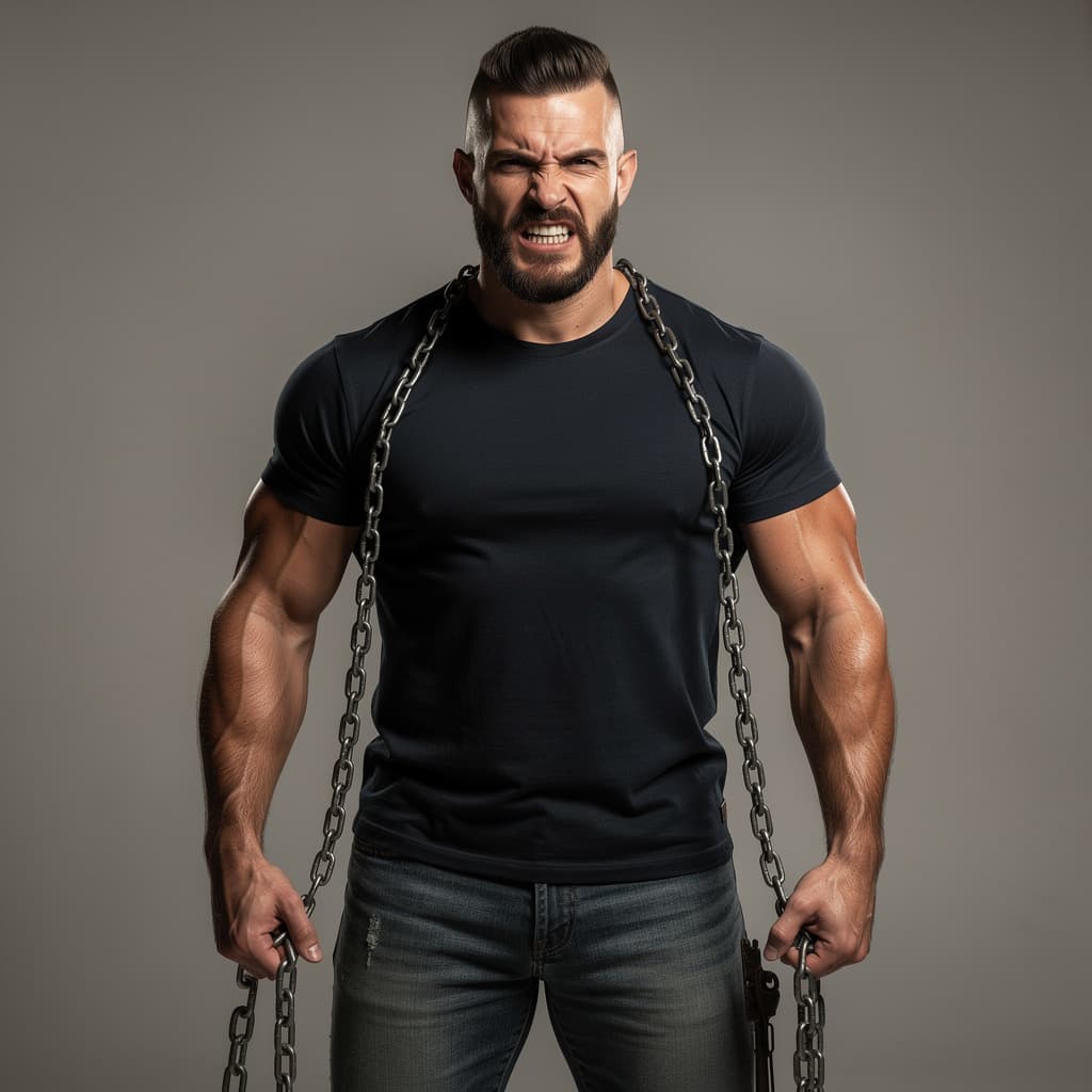 AI generated: male,  1man, solo ,(penis,frenulum,glans:1),(chain leash:1.1) ,testicles,naked,cowboy shot,(chain:1....