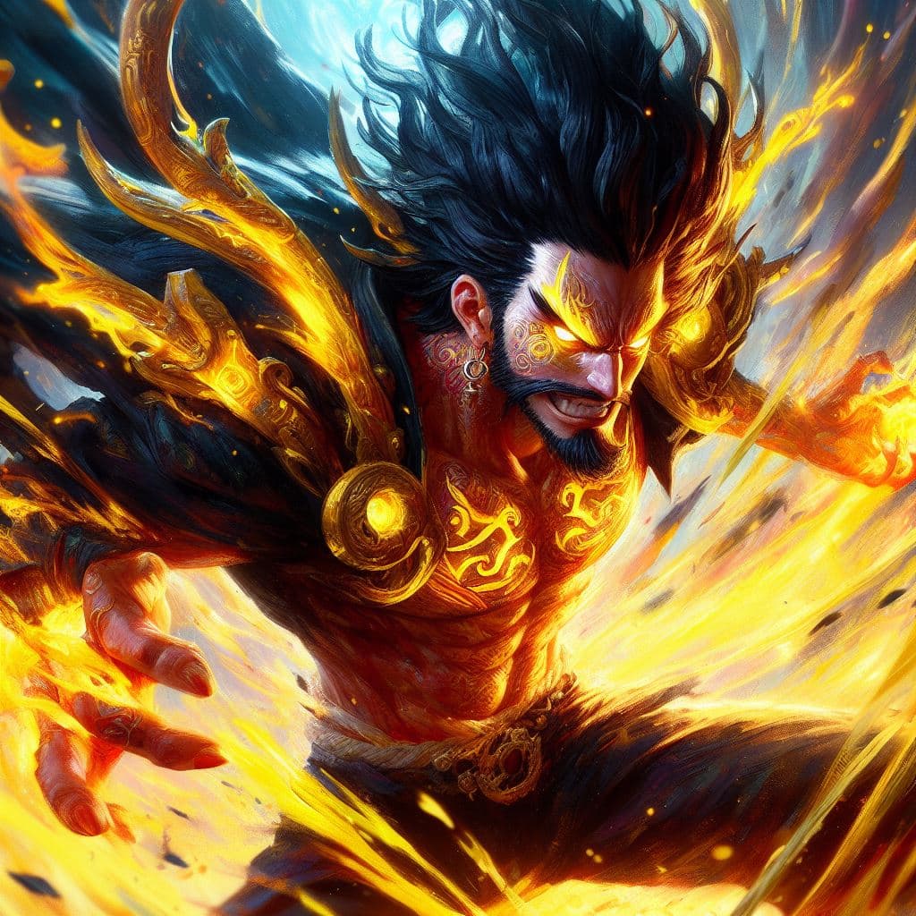 AI generated: "painterly style, legendary pirate (Mihawk Dracule Hawkeye from One Piece) fighting at war, raging, ...