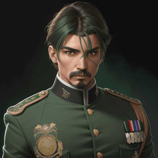 AI generated: hombre con pelo corto y rizado de color castaño oscuro y con ojos de color verde, vestido con unifor...
