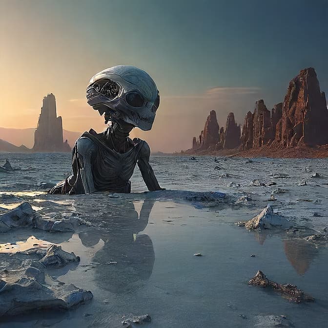 AI generated: view from beautiful alien planet ,nebulas, sci fi technique,many alien flora and alien fauna,very be...
