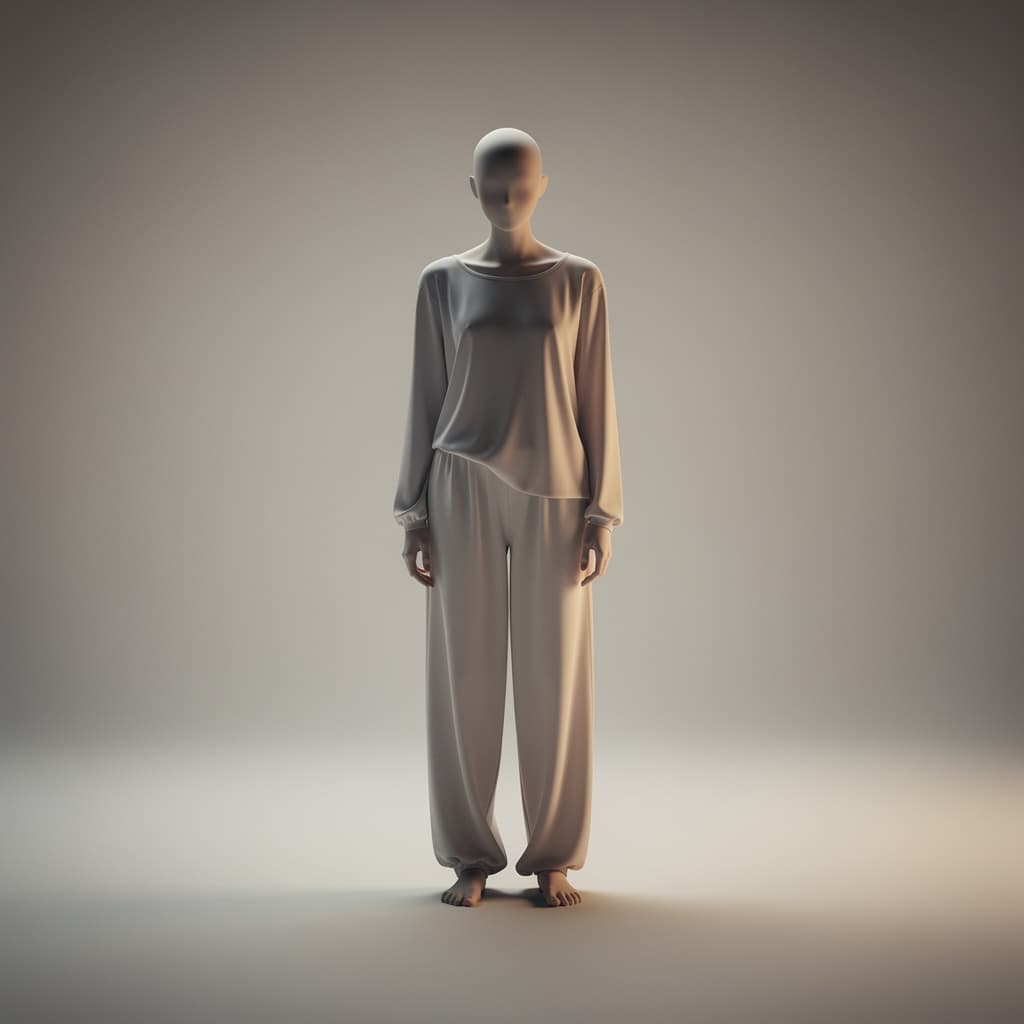 AI generated: androgynous human figure, slim elongated silhouette, full body,
faceless character, featureless face...