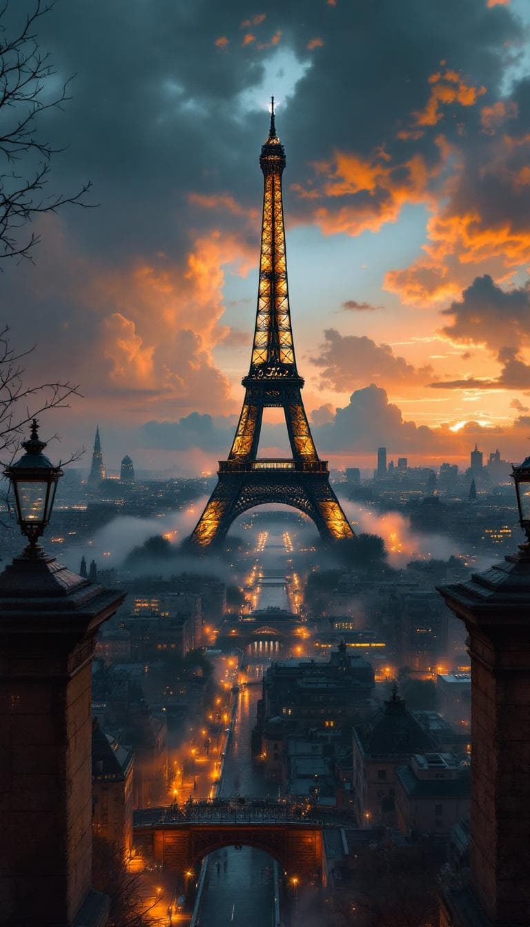 AI generated: 
Imagine the Eiffel tower in paris,(with ancient sigiles) seen fully from ground level upward, in aw...