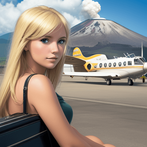 AI generated: High resolution photography  of a  blonde girl  besides a Cessna 182 airplane in the exterior of a b...